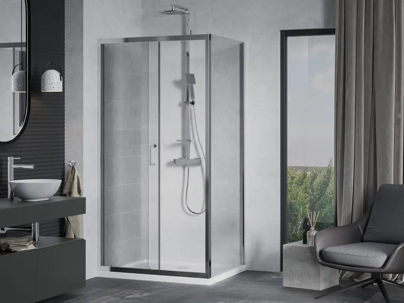 Mexen Apia kabina prysznicowa rozsuwana 140 x 80 cm, transparent, chrom + brodzik Flat - 840-140-080-01-00-4010