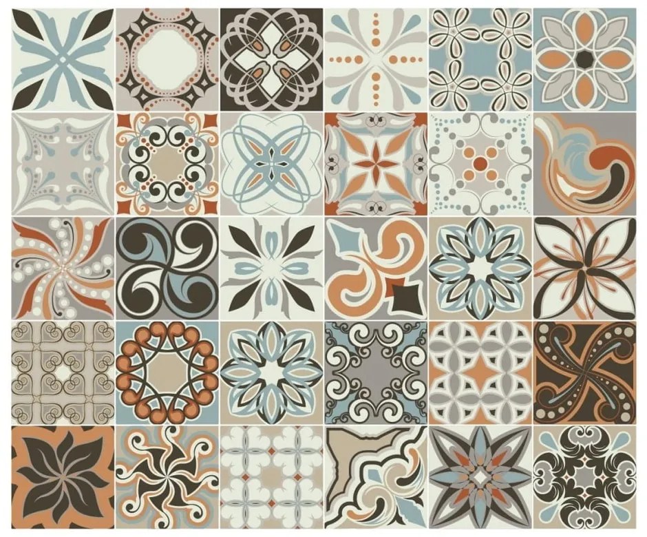Zestaw 30 naklejek ściennych Ambiance Cement Tiles Bali, 10x10 cm