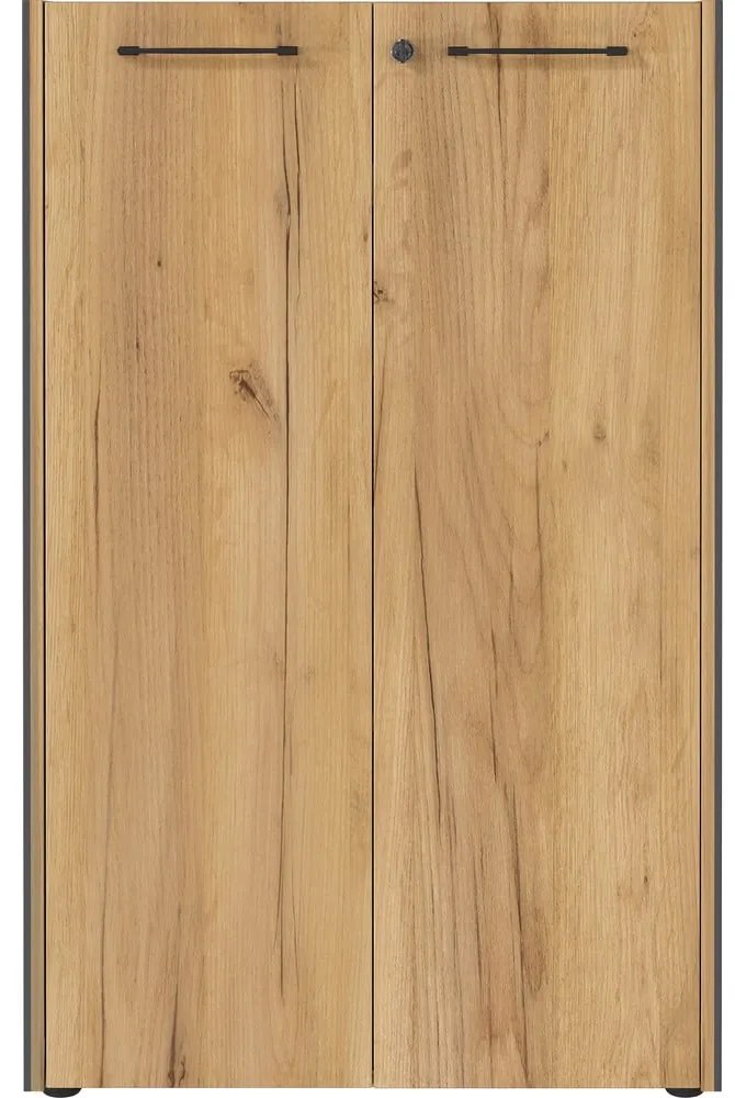 Antracytowo-naturalna szafka w dekorze dębu z zamkiem 75x120x40 cm Podium – Germania