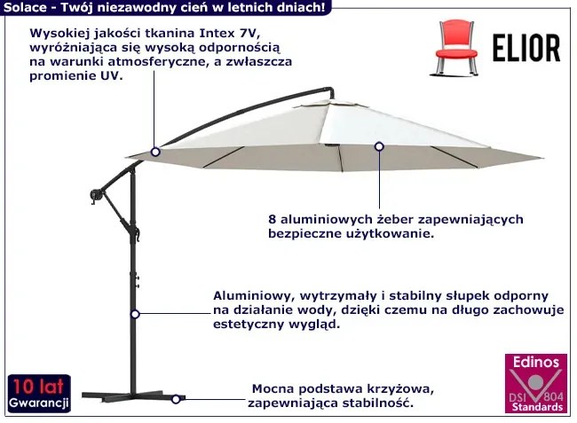 Biały parasol ogrodowy na wysięgniku - Westi