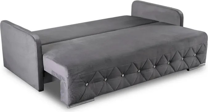 Sofa Rozkładana z Funkcją Spania VIVO Dwuosobowa Szara Glamour do Salonu