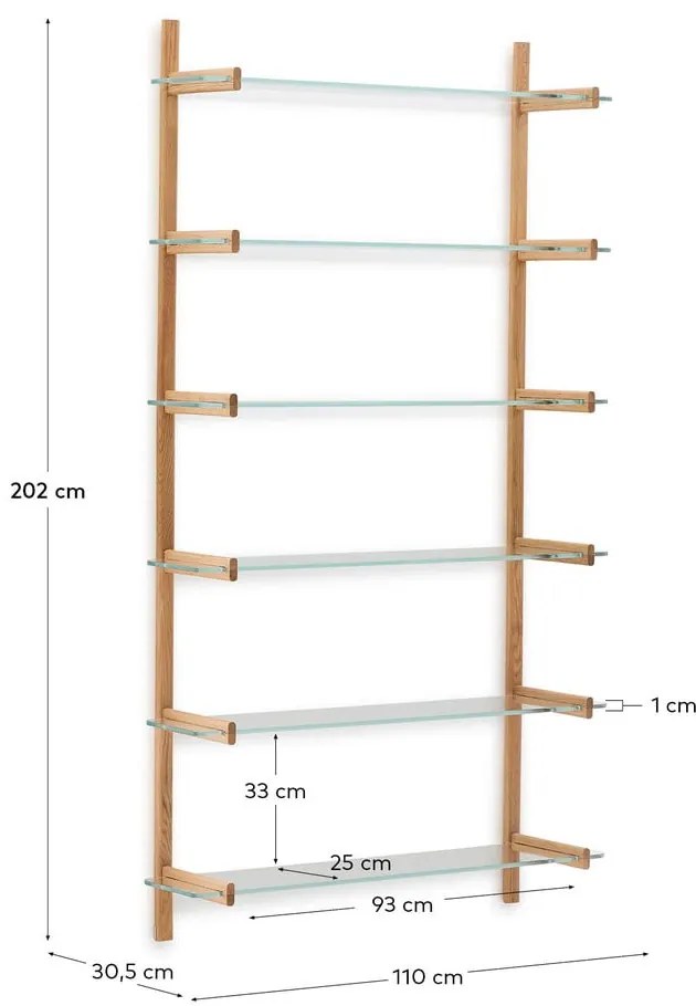 Szklany modułowy system półek w naturalnym kolorze 110x202x30,5 cm Sitra – Kave Home