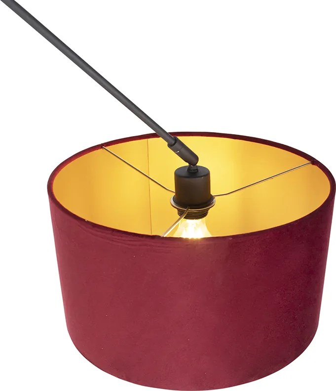 Lampa wisząca czarna z czerwonym aksamitnym kloszem ze złotem 35 cm - Blitz