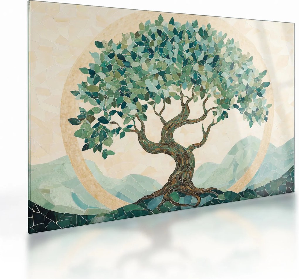 Obraz na szkle – Elegancka mozaika z drzewem (70x50 cm)
