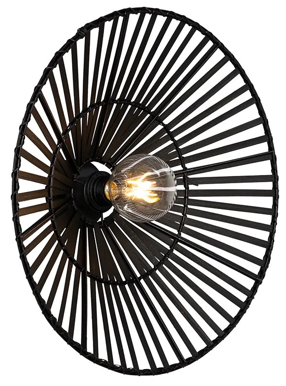 Orientalna lampa ścienna czarna z bambusa - PuaKolonialny Oswietlenie wewnetrzne