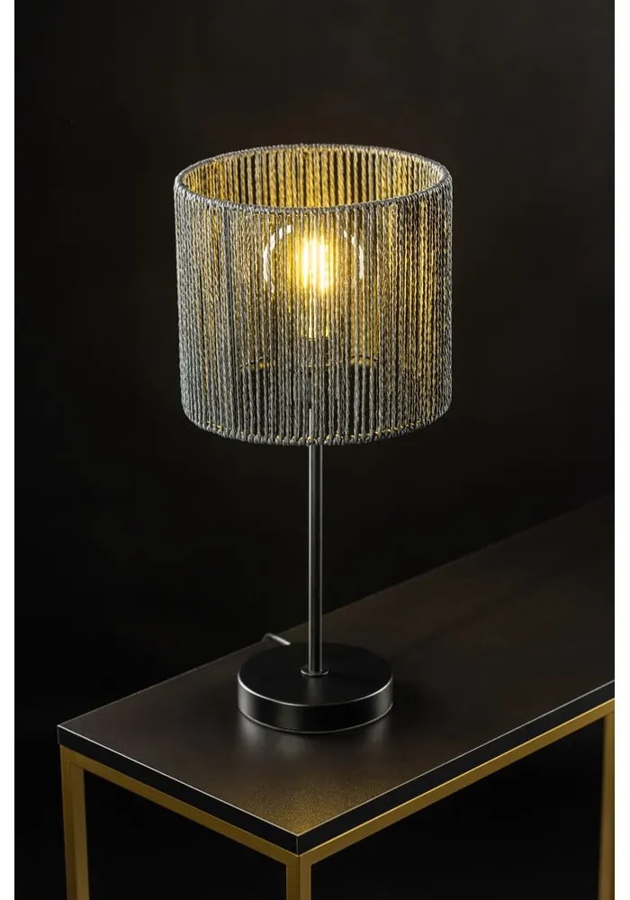 Czarna lampa stołowa z kloszem z plecionki trzcinowej (wysokość 48 cm) Foresto – GTV