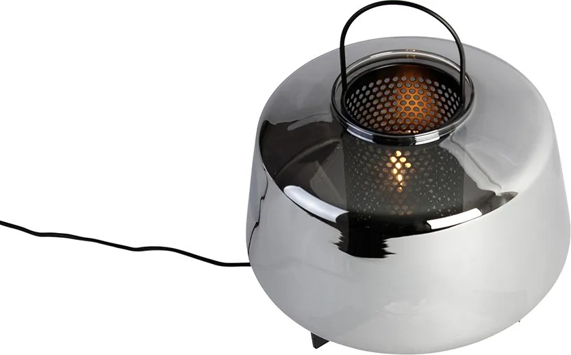 Lampa stołowa art deco czarna z przydymionym szkłem 30 cm - Kevin