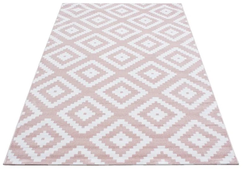Dywan nowoczesny Plus Kwadraty różowo-kremowy 80 cm x 150 cm