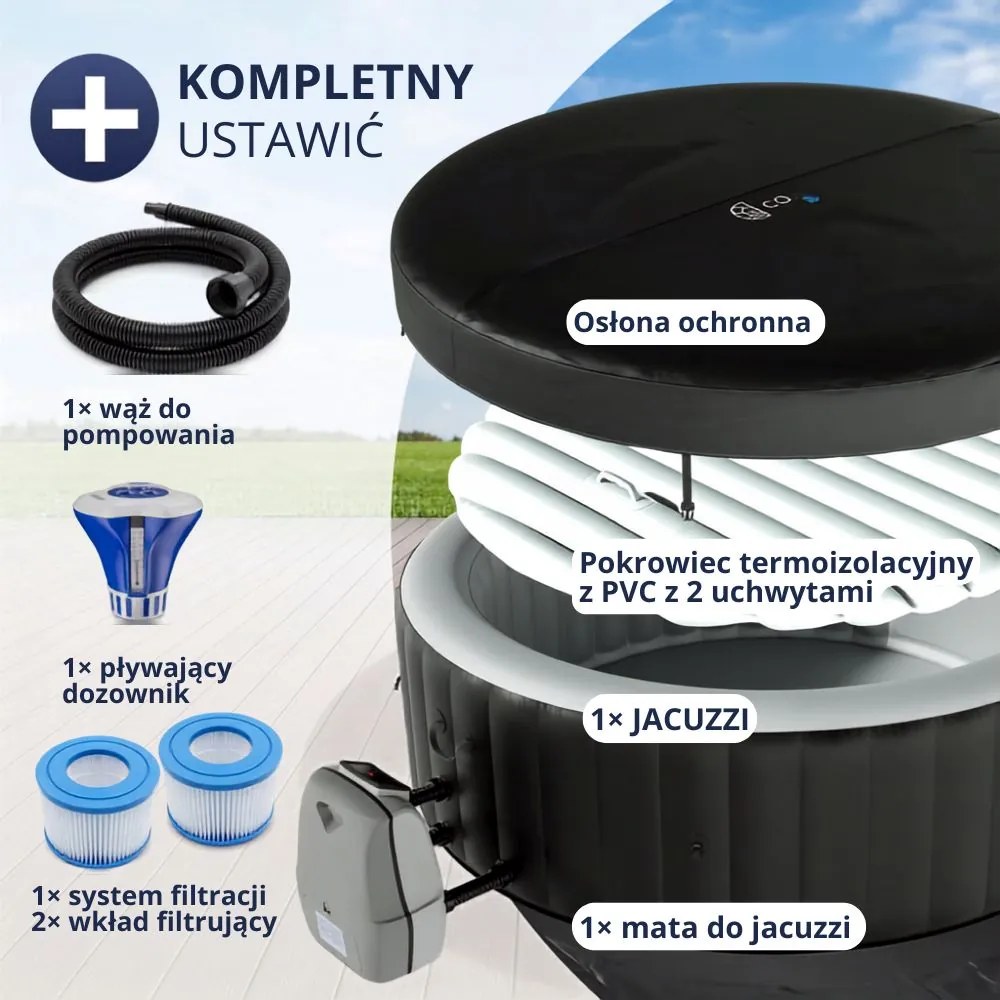 Nadmuchiwane jacuzzi OASIS dla 6 osób, okrągłe, czarne Casaria