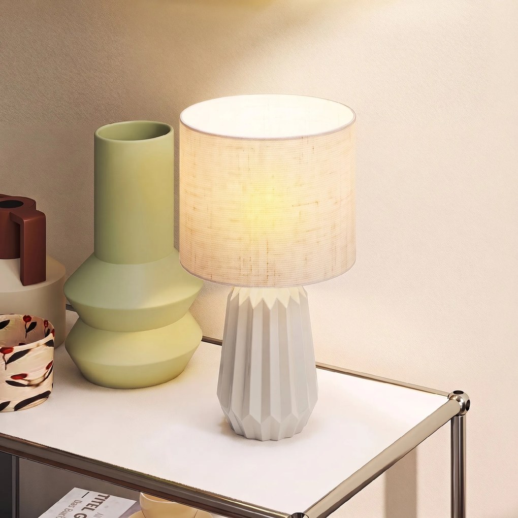 HOMCOM Lampa stołowa, oświetlenie stołowe, lampa nocna z lnianym abażurem, przełącznik kołyskowy, lampa biurkowa, 22 x 22 x 39 cm, beżowy | Aosom PL