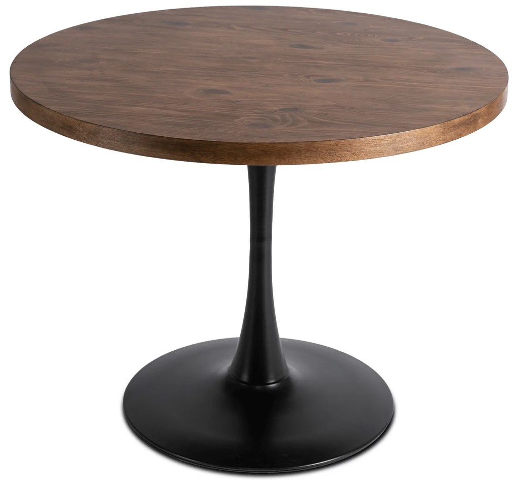 Zestaw Stół Okrągły LINO 100 cm Dąb Rustykalny/Czarny i 4 Krzesła DALVIN Czarne Ekoskóra Nowoczesne Loft