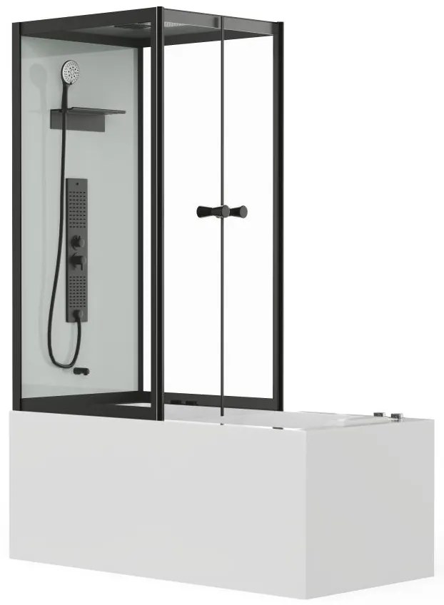 Wanna z prysznicem - Czarne profile - szer. 150 x gł. 75 x wys. 215 cm - 100 mikrodysz i 6 dużych dysz - DARIA II