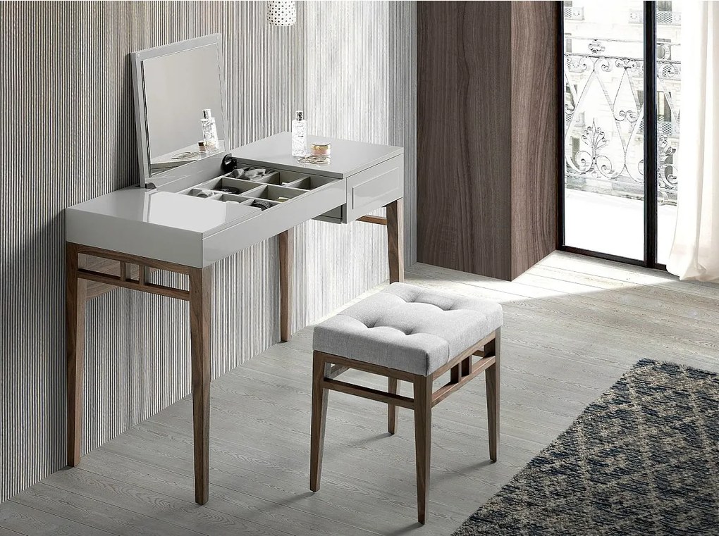 Szara toaletka z drewna i orzecha włoskiego z lustrem 7001 ANGEL CERDA