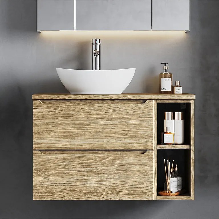 Zestaw do Łazienki 80cm Szafka Regał Blat Dąb Olejowany Etna