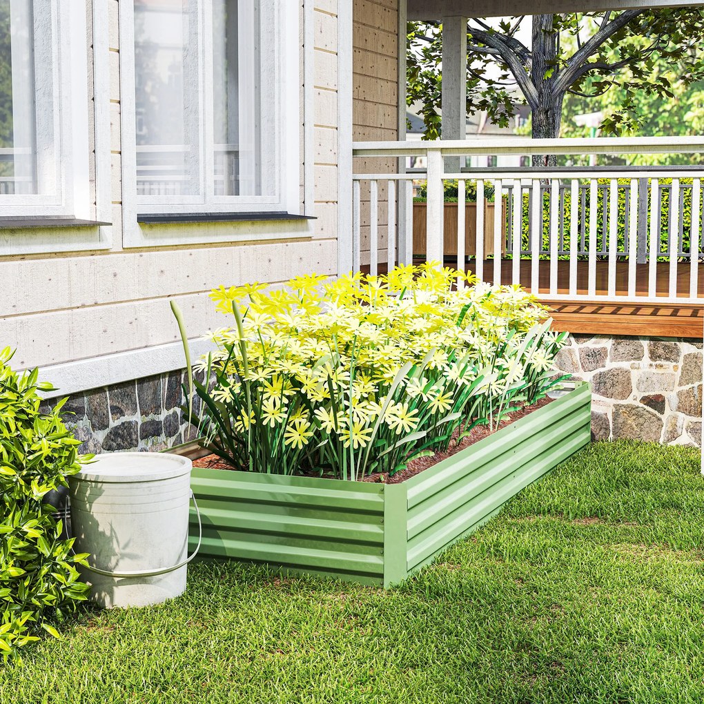 Outsunny Podwyższone Grządki Ogrodowe z Stali, Otwarte Dno, Łatwy Montaż, 241 dł. x 90,5 szer. x 30 wys. cm, Zielony