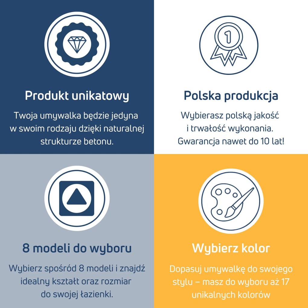 Massi Umywalka betonowa wolostojąca bez otworu na baterię DELIS | Różne kolory : Kolor - Biały (beton), Podłączenie syfonu - Do ściany