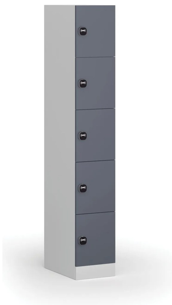 Szafka skrytkowa S1, 5 schowków, 1850 x 300 x 500 mm, zamek RFID, drzwi ciemnoszare