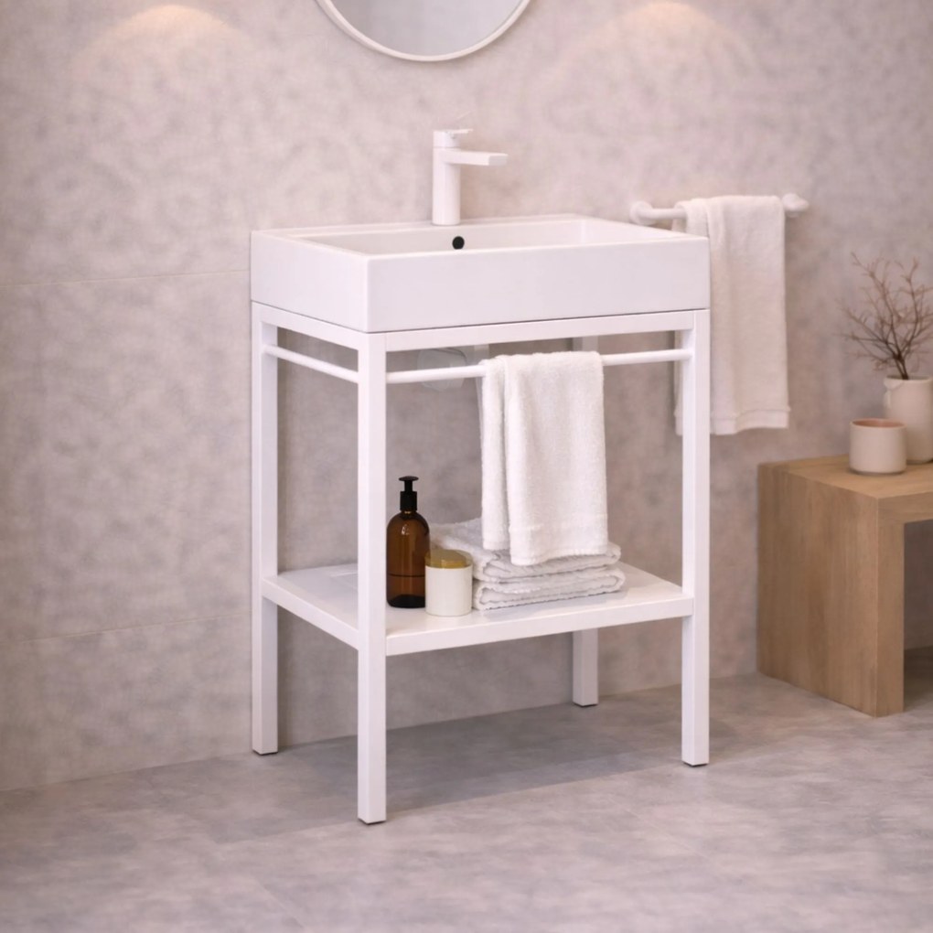 Zestaw umywalka z konglomeratu NAVI 100 x 45 cm + stojąca konsola NAVI Step | Różne kolory | Różne rozmiary : Kolor - Biały, Otwory na baterię - Bez otworów, Rozmiar - 70 x 45 cm