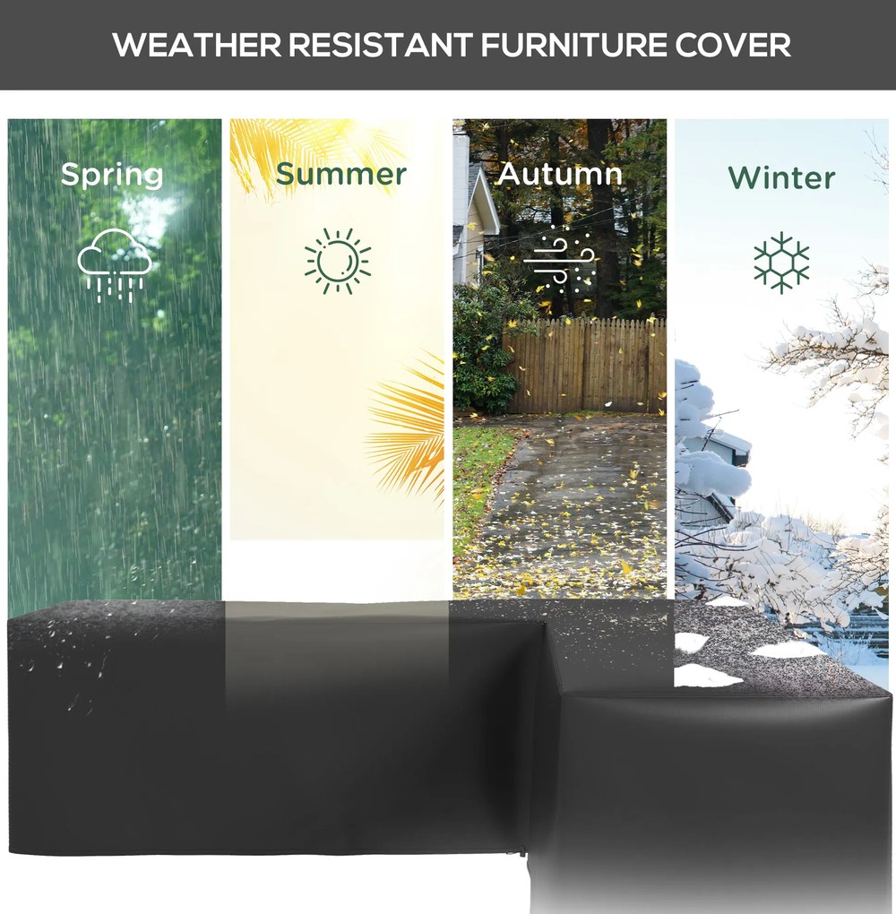 Outsunny Pokrowiec na meble ogrodowe L-kształtny wodoodporny pokrowiec na narożną sofę, przeciw UV, 250 x 250 x 79 cm, czarny | Aosom PL