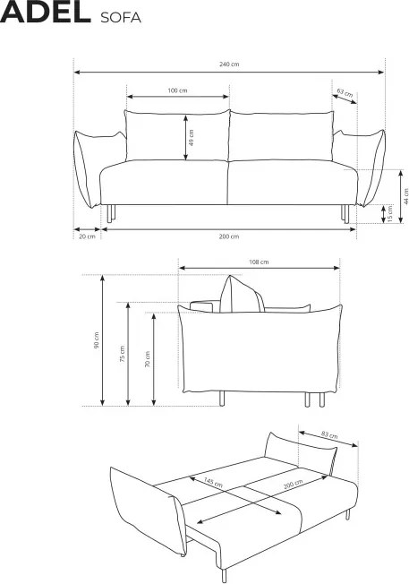 Sofa ADEL z funkcja spania i pojemnikiem OLIWKOWY OVER THE HORIZON 38