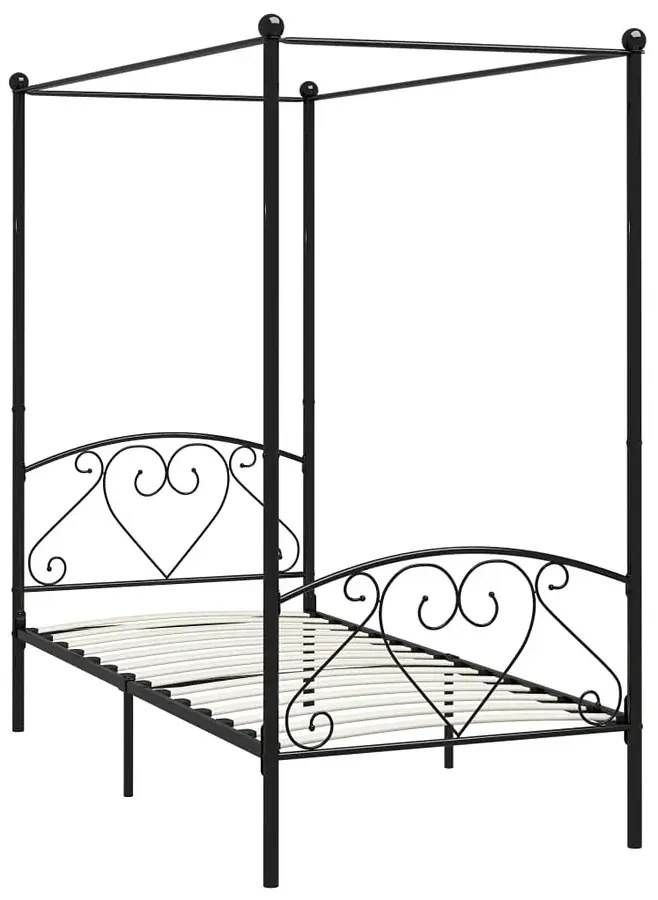 Czarne metalowe łóżko z baldachimem 90x200 cm - Nila