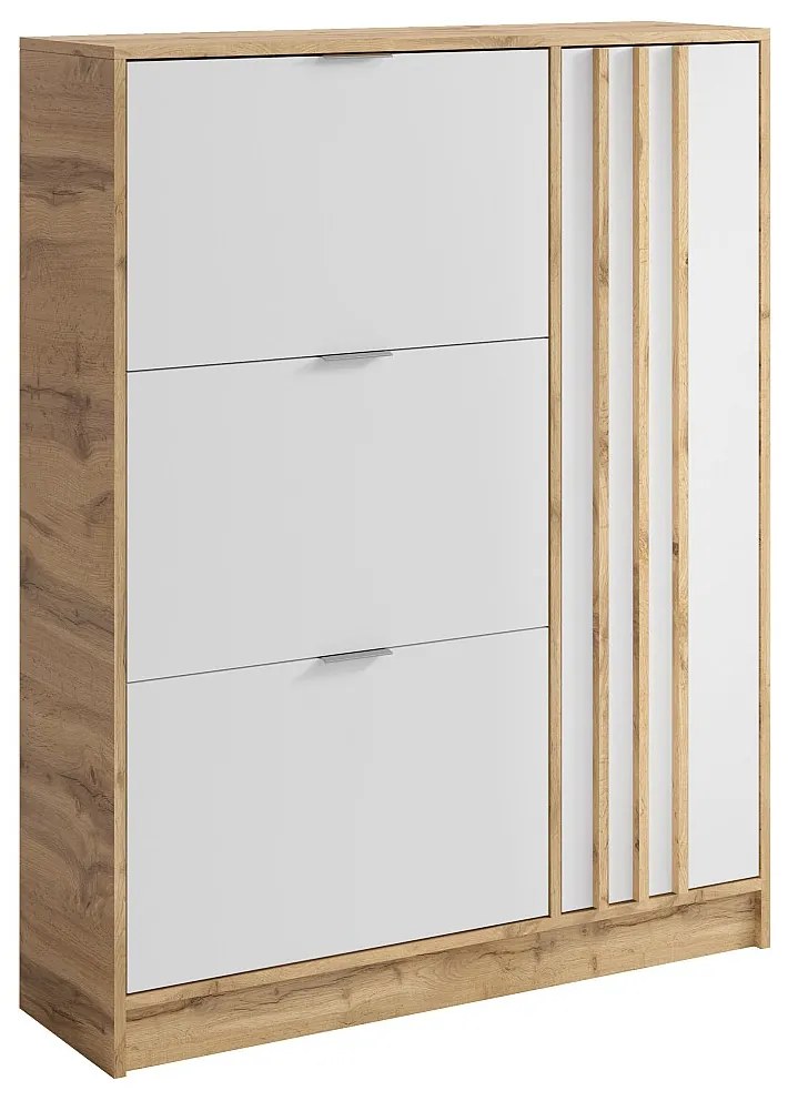 Szafka na buty jednodrzwiowa z 3 odchylanymi przegrodami - Naturalny i Biały - JANAKIA