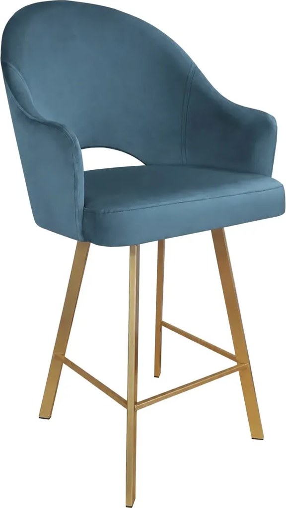 Hoker Velvet krzesło barowe tkanina Welur podstawa metalowa : Kolor nogi - Złota profil, Kolor tkaniny - VELVET - MG33, Typ siedziska - Siedzisko stałe