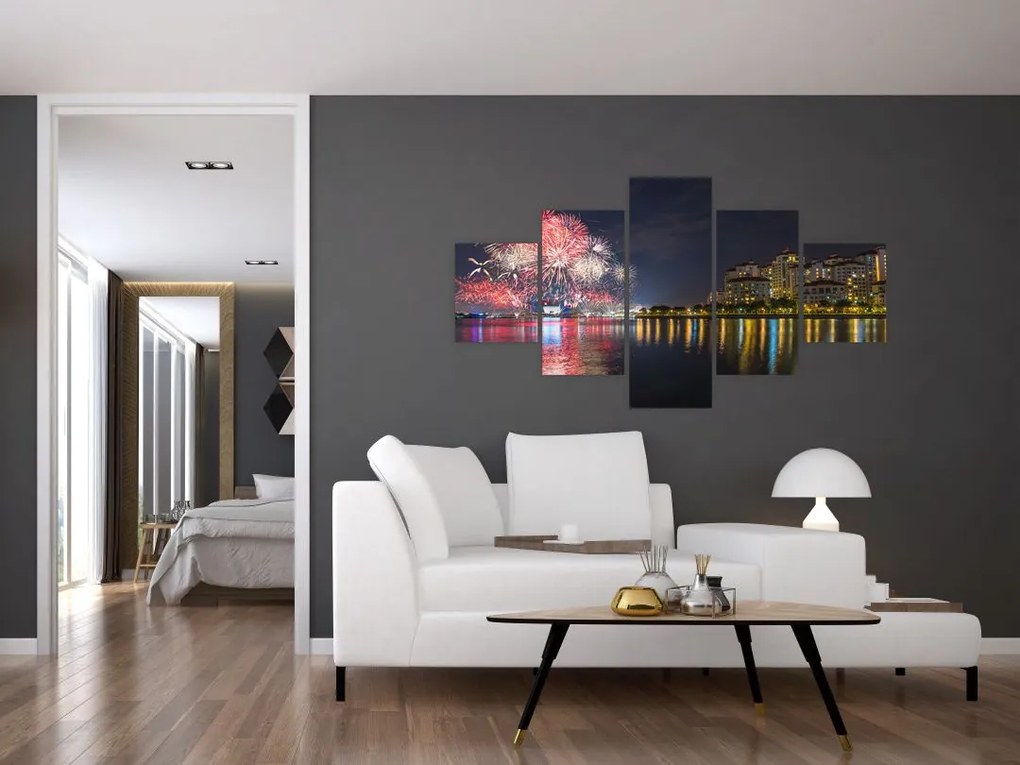 Obraz fajerwerków w Singapurze (125x70 cm)