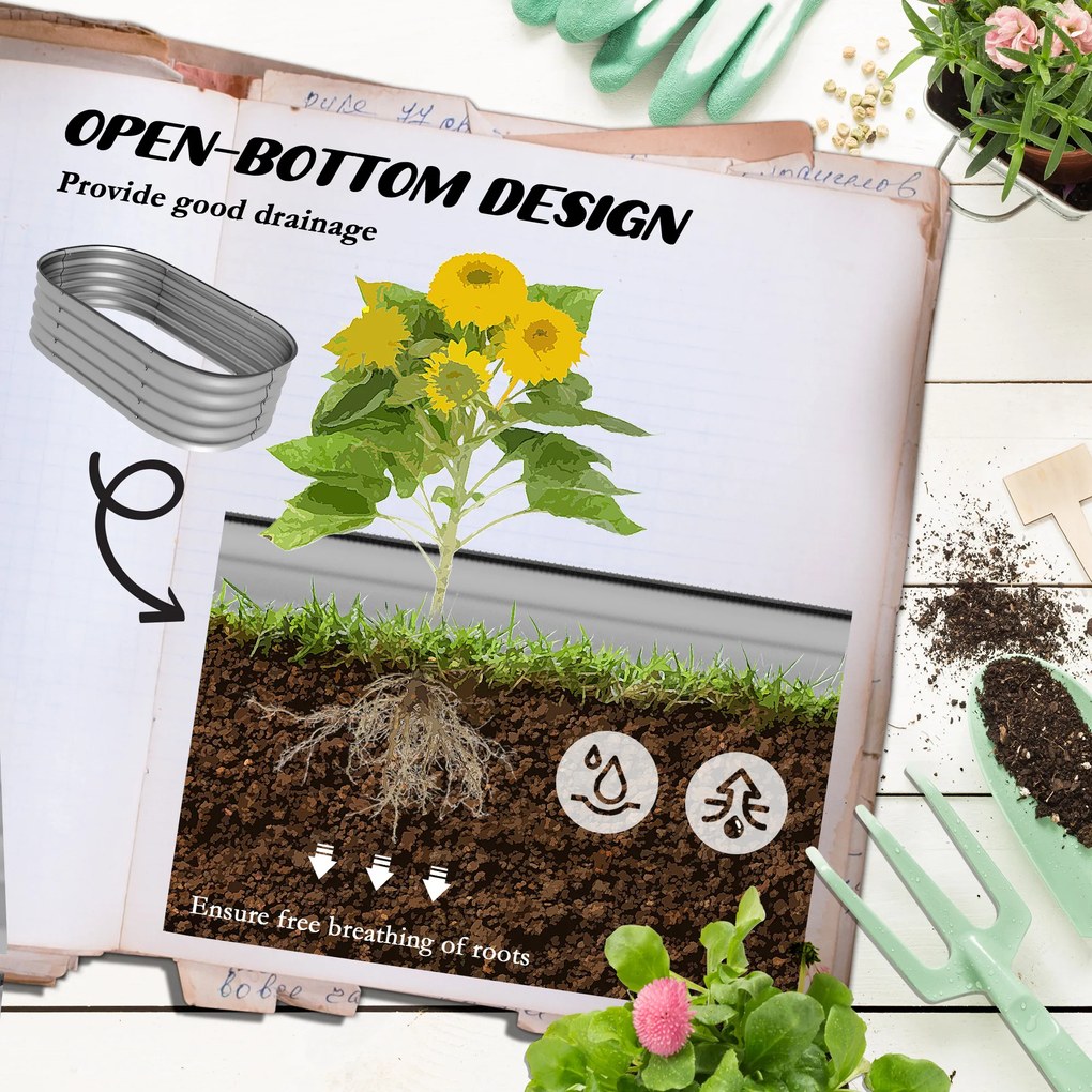 Outsunny Hochbeet Donica Warzywna, modularne łóżko wysokie, zabezpieczone krawędzie, design bez dna,  105 x 62 x 30 cm, Srebrny