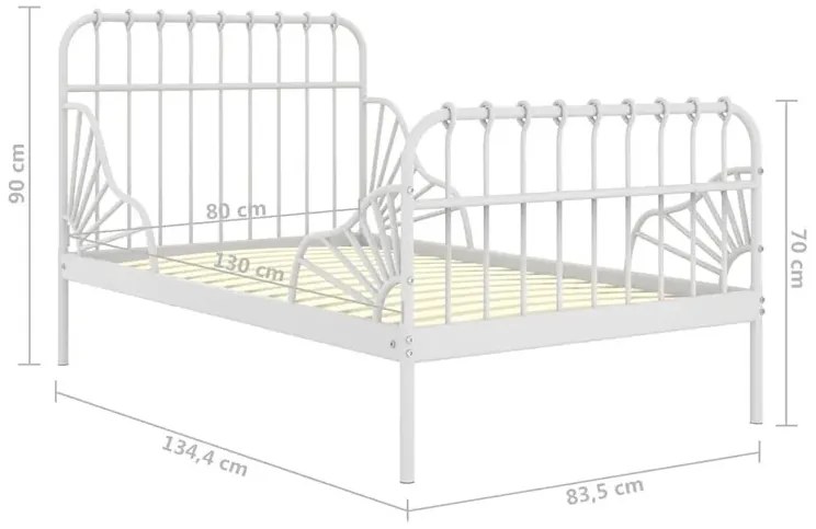 Białe metalowe łóżko rosnące z dzieckiem rozsuwane 80x130/200 cm Monati