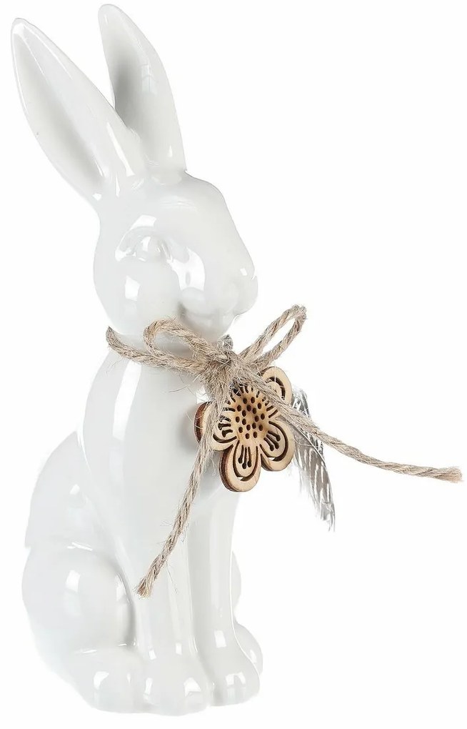 Dekoracja ceramiczna Zając, biała, 7 x 15 x 5 cm
