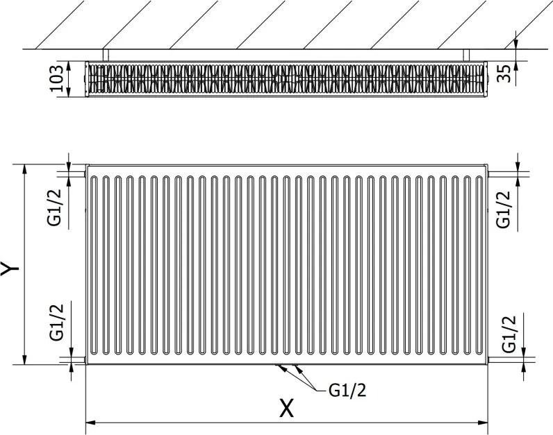 Mexen CC22 grzejnik płytowy 600 x 900 mm, podłączenie dolne środkowe, 1487 W, biały - W6C22-060-090-00