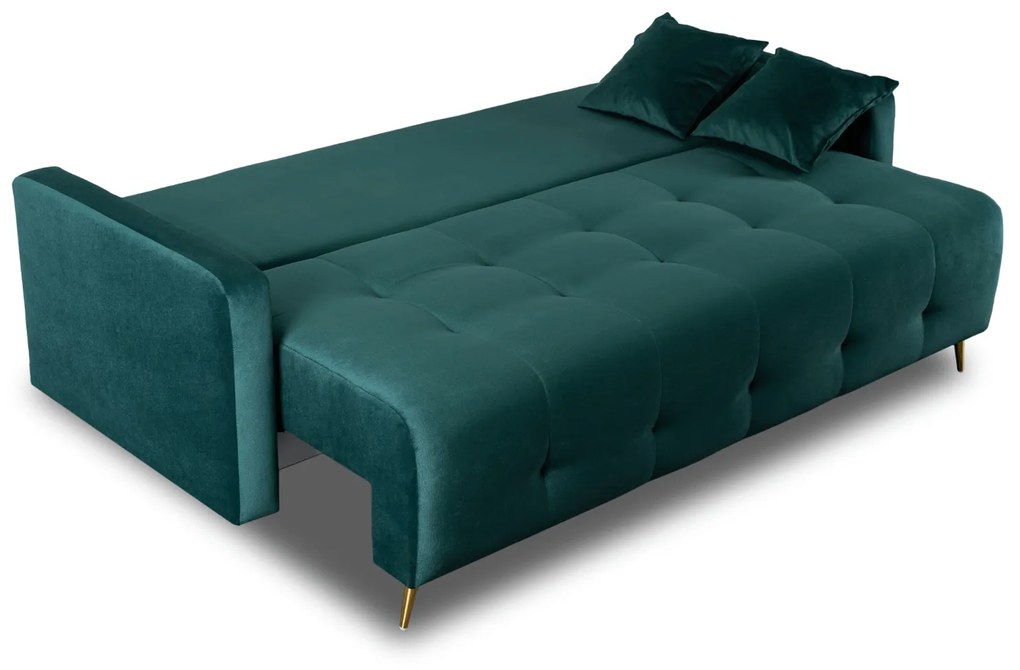 Sofa z Funkcją Spania SEUL Rozkładana Dwuosobowa Welurowa Zielona Nowoczesna do Salonu