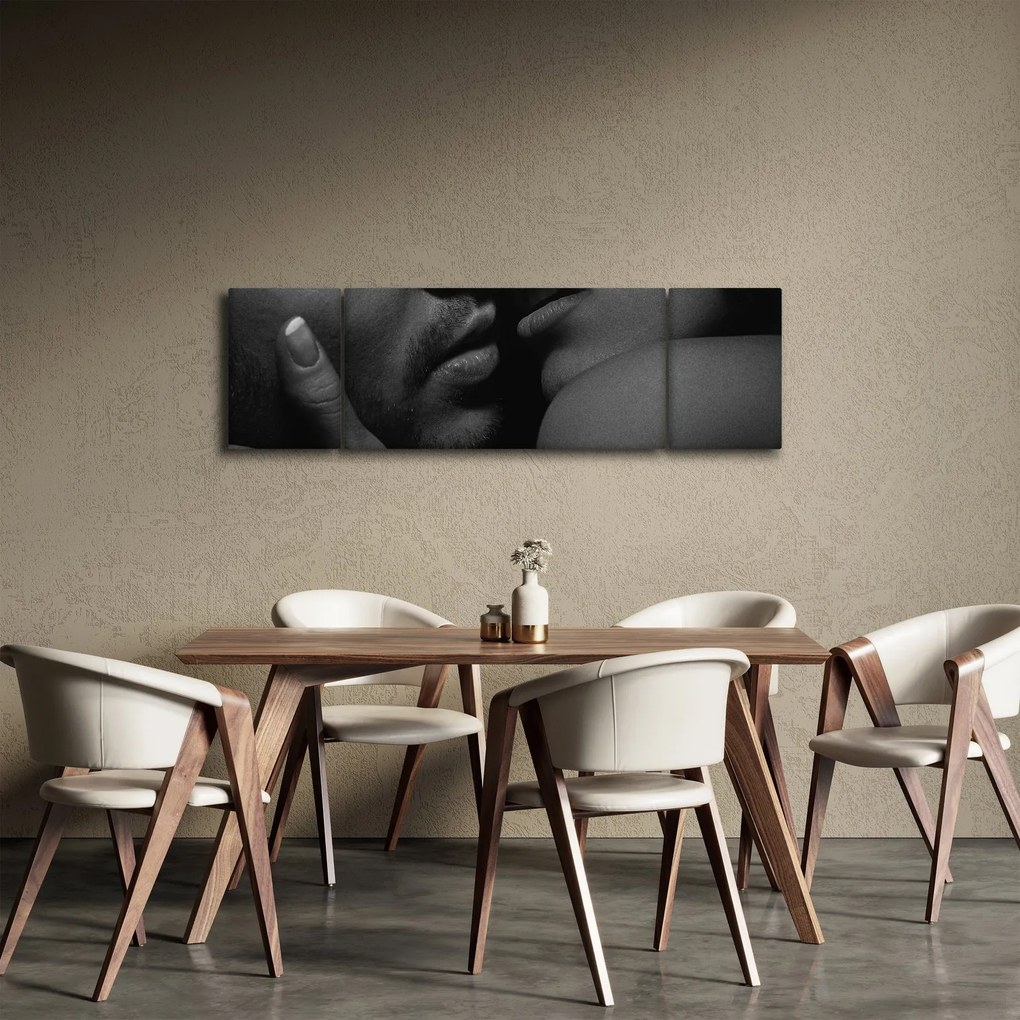 Obraz - Pocałunek, czarno - białe zdjęcie (170x50 cm)