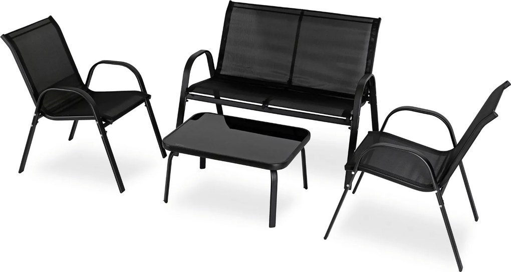 Zestaw Mebli Ogrodowych MINNESOTA Czarny Ławka Krzesła Stolik Tarasowy Siatka Nowoczesny