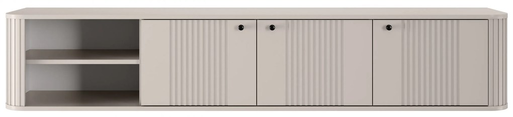Szafka RTV wisząca Vesper 187 cm trzydrzwiowa - kaszmir / czarne uchwyty