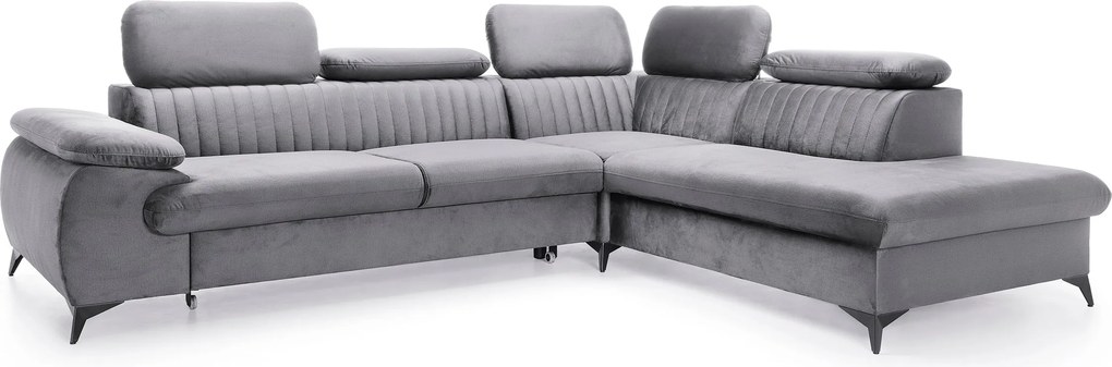 Masseno Narożnik FIORE z funkcją spania i pojemnikiem na pościel Narozniki L, Rozkładana sofa - Szary, MONOLITH 85