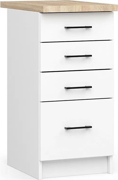 Szafka kuchenna AKORD S40 z blatem system OLIWIA Biała 40 cm 4 szuflady kolor Biały mat 40x46x85 cm