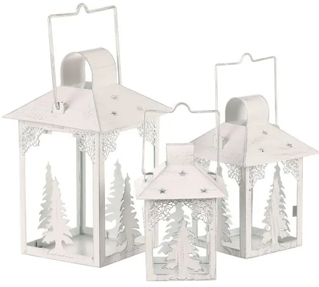 Zestaw latarni metalowych Choinki 3 szt., biały