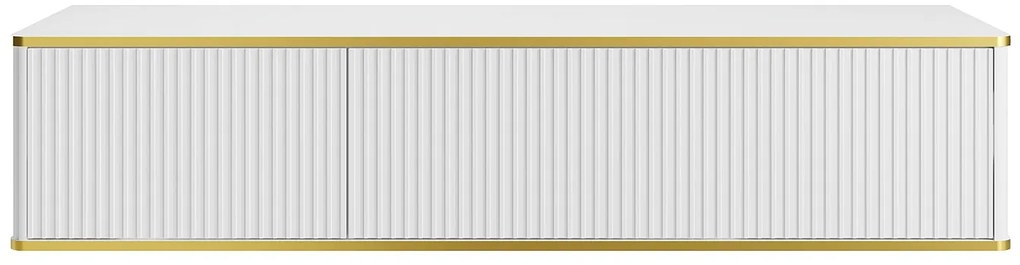 Szafka podumywalkowa wisząca prążkowana ze złotym obramowaniem z 2 szufladami - Biała - 150 cm - KELIZA