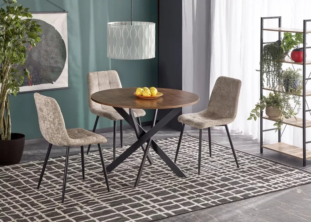 Stół okrągły Stockholm 100 cm loftowy – blat MDF / spiek marmur, metalowe nogi czarne