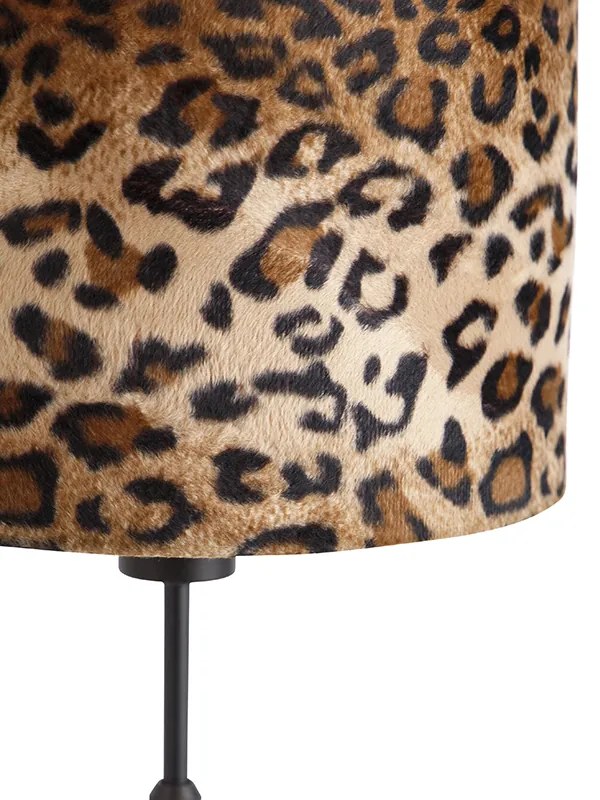 Czarna lampa stołowa z abażurem z aksamitu w leoparda 25 cm - Parte klasyczny/Antyczny Oswietlenie wewnetrzne