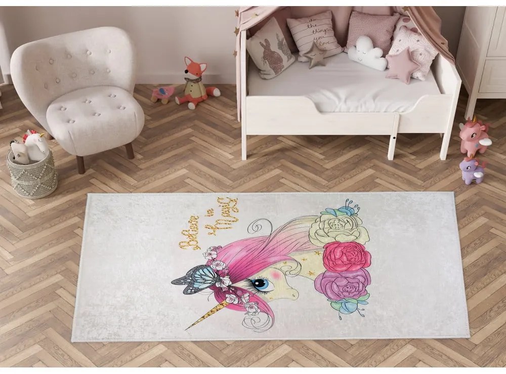 Dywan dziecięcy odpowiedni do prania w kolorze kości słoniowej 80x120 cm Cute Unicorn – Vitaus