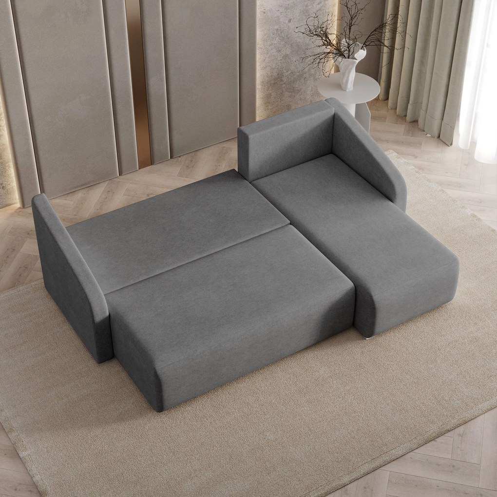 Masseno Narożnik MARELLO z funkcją spania i pojemnikiem na pościel Narozniki L, Rozkładana sofa - Szary, NEVE 90