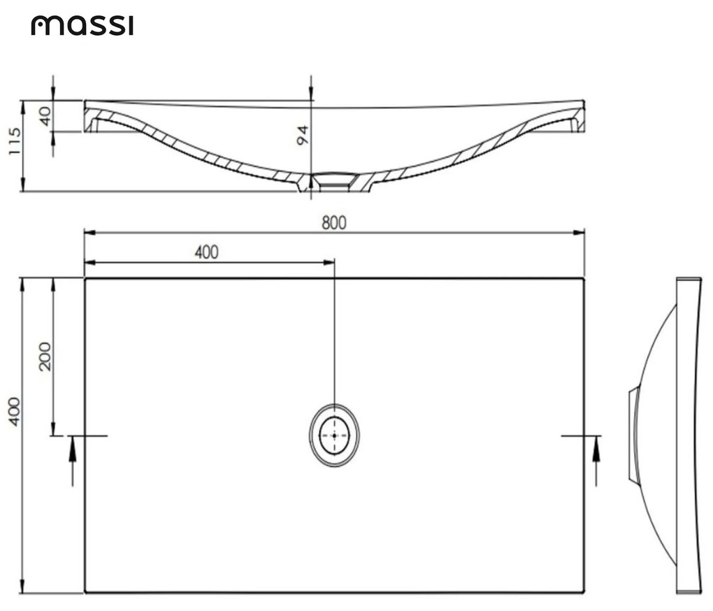Umywalka wpuszczana w blat biała błyszcząca z konglomeratu bez otworu na baterię OTSE | Różne rozmiary : Rozmiar - 80 x 40 cm