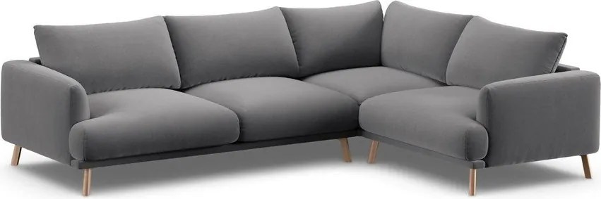 Szary aksamitny narożnik (prawostronny/w kształcie litery L) Naomi – Micadoni