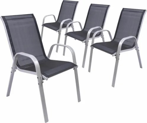 Zestaw 4 krzeseł ogrodowych BARI, stal i tekstylen, czarne