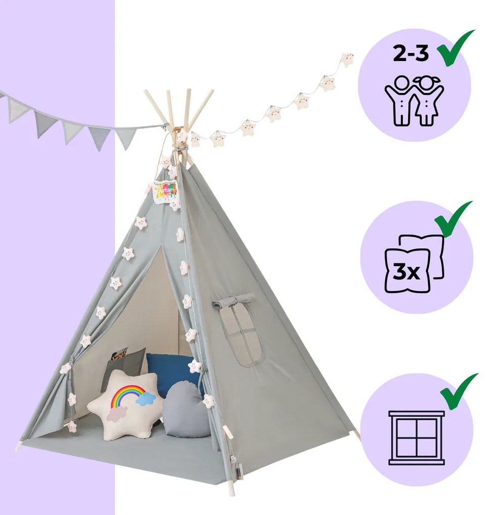 Namiot tipi JULIUS, 120x120x160cm, szara/niebieska Jurhan