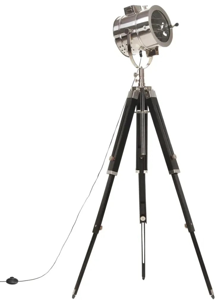 Czarna retro lampa podłogowa z drewna mango P9-E65