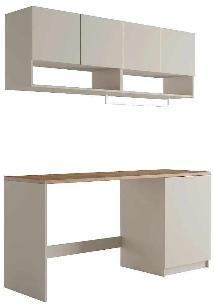 Zestaw mebli do pralni do zabudowy pralki z blatem - szer. 182 cm - Kaszmirowy i naturalny jasny - NATAJI